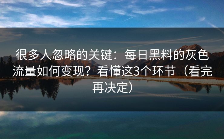 很多人忽略的关键：每日黑料的灰色流量如何变现？看懂这3个环节（看完再决定）
